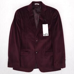 Bar III Mens Slim Fit Velvet Sport Coat Blazer 36S Burgundy Red Solid NWT
